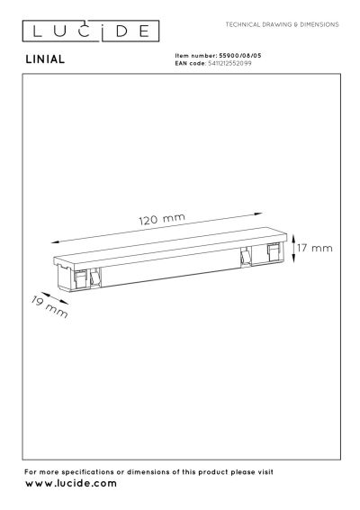 Lucide Premium LINIAL Straight - connector - 1-Circuit lighting system - Smart - 48V Track - Champagne